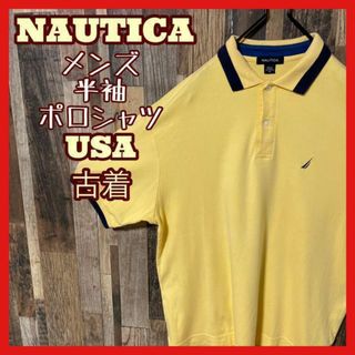 ノーティカ(NAUTICA)のノーティカ M メンズ イエロー ロゴ USA古着 90s 半袖 ポロシャツ(ポロシャツ)