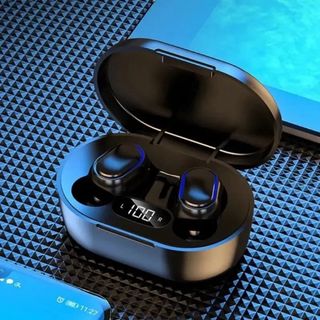 ワイヤレスイヤホン Bluetooth ブラック 耳痛くない ディスプレイ付(ストラップ/イヤホンジャック)