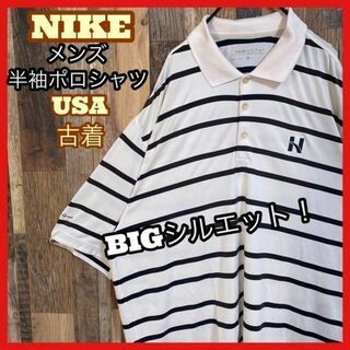 ナイキ(NIKE)のナイキ ゴルフ 刺繍 ロゴ スウッシュ ボーダー ポロシャツ USA古着 半袖(ポロシャツ)