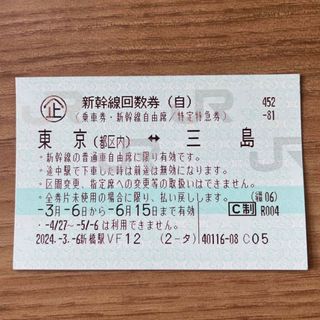 新幹線自由席チケット　東京⇄三島　3枚(鉄道乗車券)