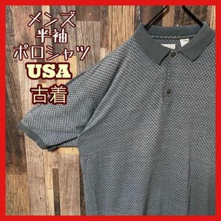 総柄 千鳥柄 メンズ グレー L ボタン USA古着 90s 半袖 ポロシャツ(ポロシャツ)