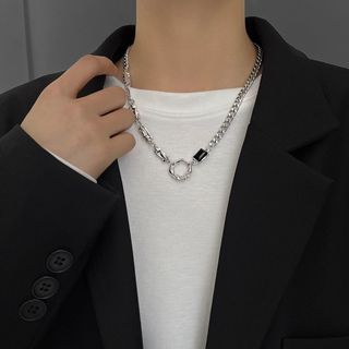 【再入荷】ネックレス　チェーン　リング　シルバー　アメカジ　ヒップホップ(ネックレス)