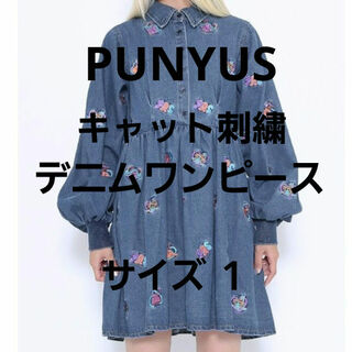 プニュズ(PUNYUS)のPUNYUS ☺︎︎ キャット刺繍デニムワンピース(ミニワンピース)