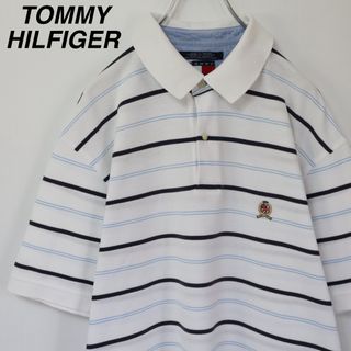 TOMMY HILFIGER - 【00s】トミーヒルフィガー／ポロシャツ　刺繍ロゴ　ボーダー　旧ロゴ　鹿の子　L