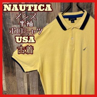 ノーティカ(NAUTICA)のノーティカ イエロー メンズ ロゴ L USA古着 90s 半袖 ポロシャツ(ポロシャツ)