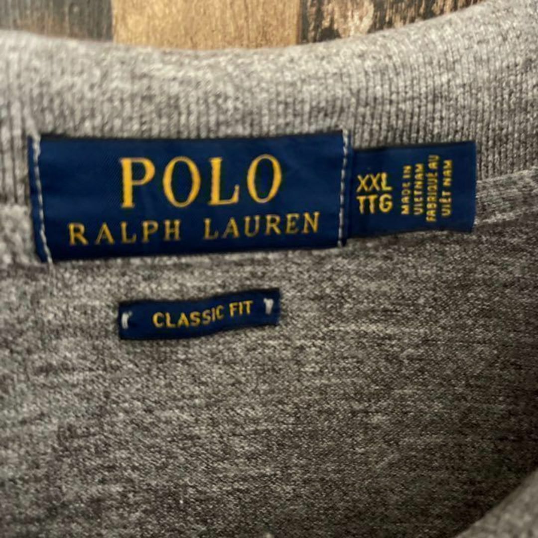 ラルフローレン メンズ ロゴ グレー 2XL 古着 90s 半袖 ポロシャツ メンズのトップス(ポロシャツ)の商品写真