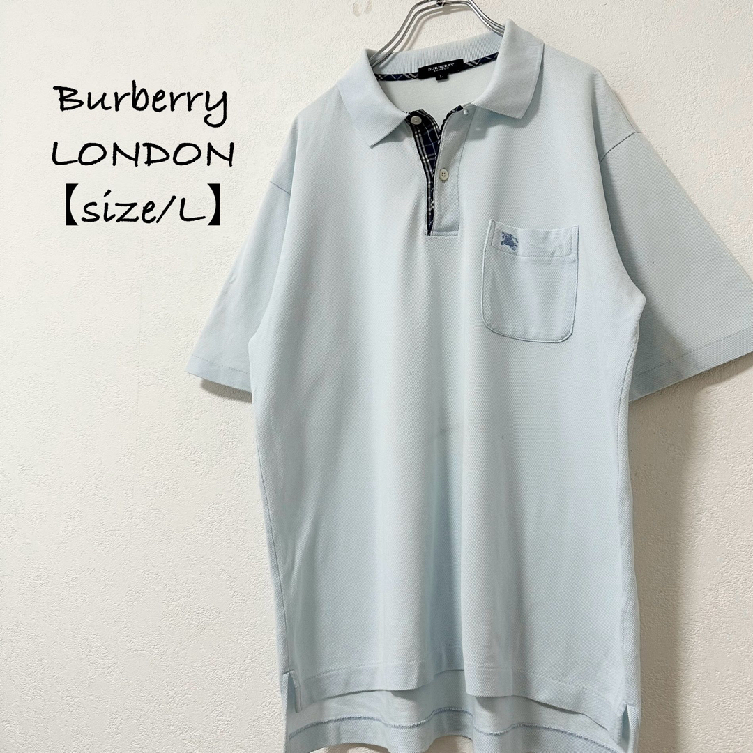BURBERRY(バーバリー)のBURBERRY/バーバリー★ポロシャツ★ノバチェック★ブルー/水色×紺★L メンズのトップス(ポロシャツ)の商品写真