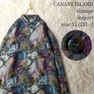 ビンテージ輸入古着 CANARY ISLAND 長袖シルクシャツ 総柄 2XL～(シャツ)