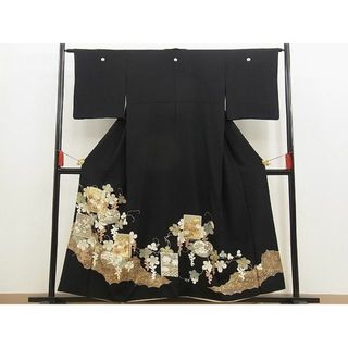 平和屋野田店■豪華黒留袖　駒刺繍　桃山色紙葡萄蔦の葉文　金彩　逸品　BAAB4510jr(着物)