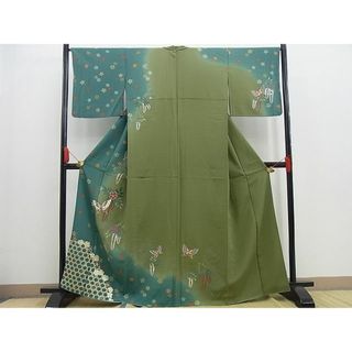 平和屋野田店■訪問着　刺繍　絽刺し　舞蝶富士桜文　暈し染め　金彩　逸品　BAAC6996cw(着物)