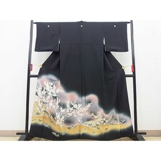 平和屋野田店■豪華黒留袖　籬枝梅文　ぼかし染め　金彩　逸品　BAAD0614gt(着物)