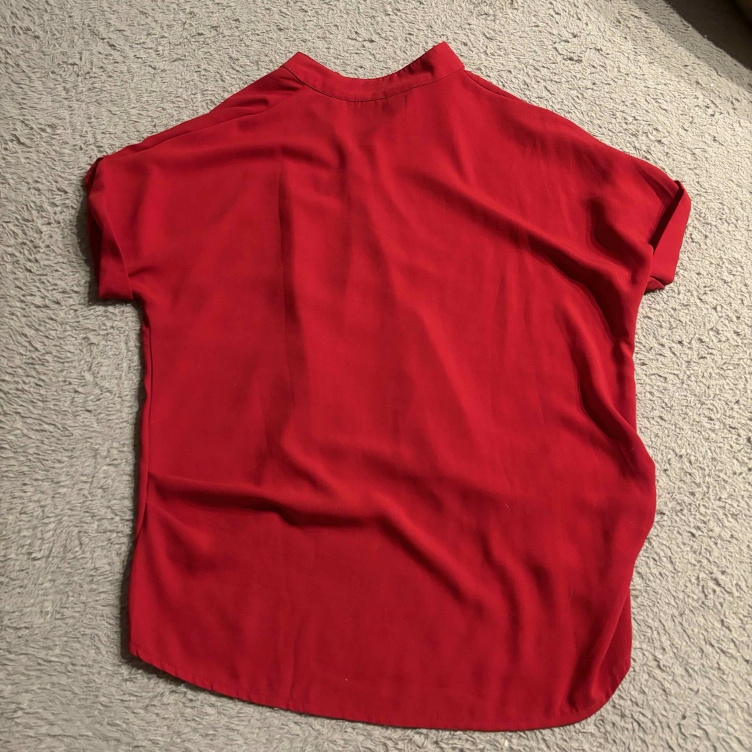 半袖  カットソー Tシャツ トップス 赤 ブラウス 体型カバー 春夏 古着 美 レディースのトップス(シャツ/ブラウス(半袖/袖なし))の商品写真