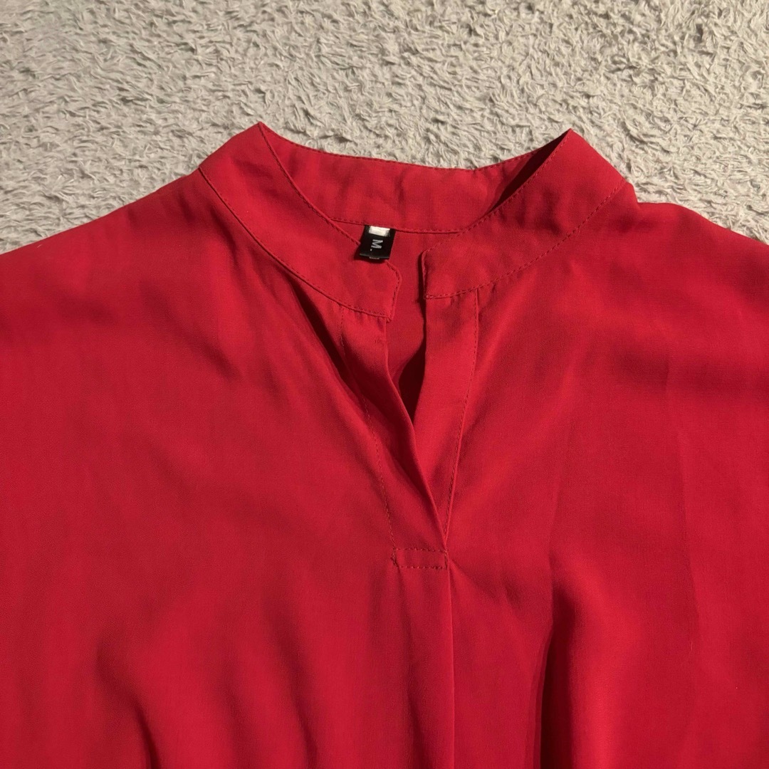 半袖  カットソー Tシャツ トップス 赤 ブラウス 体型カバー 春夏 古着 美 レディースのトップス(シャツ/ブラウス(半袖/袖なし))の商品写真
