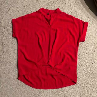 半袖  カットソー Tシャツ トップス 赤 ブラウス 体型カバー 春夏 古着 美(シャツ/ブラウス(半袖/袖なし))