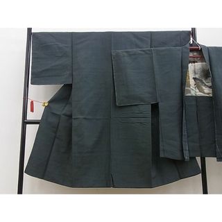 平和屋野田店■男性　紬　アンサンブル　色無地　藍媚茶色　逸品　未使用　BAAC5895hj(着物)