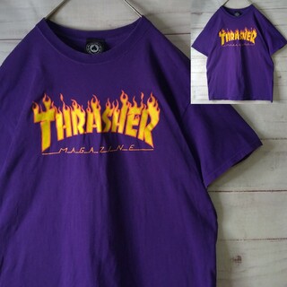 THRASHER - 《人気デザイン》スラッシャー フレイムロゴ Tシャツ L パープル