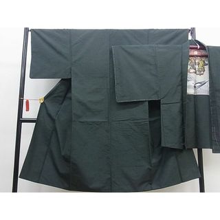 平和屋野田店■男性　紬　アンサンブル　色無地　黒緑色　逸品　BAAD0400mz(着物)