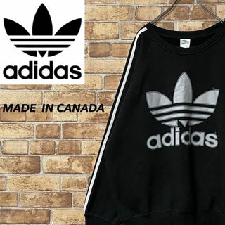 アディダス(adidas)のアディダス　カナダ製　80s ヴィンテージ　スウェット　ビッグロゴ　黒　裏起毛L(スウェット)