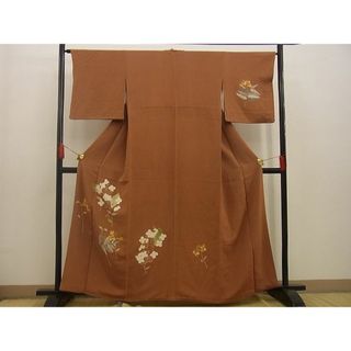 平和屋野田店■訪問着　手描き　枝花文　金彩　鬼しぼ縮緬　三越扱い　逸品　BAAC9145xi(着物)