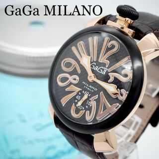 ガガミラノ(GaGa MILANO)の650 ガガミラノ メンズ腕時計 手巻き時計 マヌアーレ48 スケルトン　黒(腕時計(アナログ))
