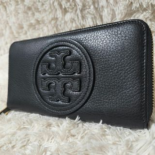 トリーバーチ(Tory Burch)の極美品 Tory Burch 型押し 長財布 ラウンドファスナー シボ ブラック(財布)