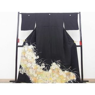 平和屋野田店■豪華黒留袖　手描き　刺繍　菊花文　ぼかし染め　金彩　逸品　BAAD2165gt(着物)