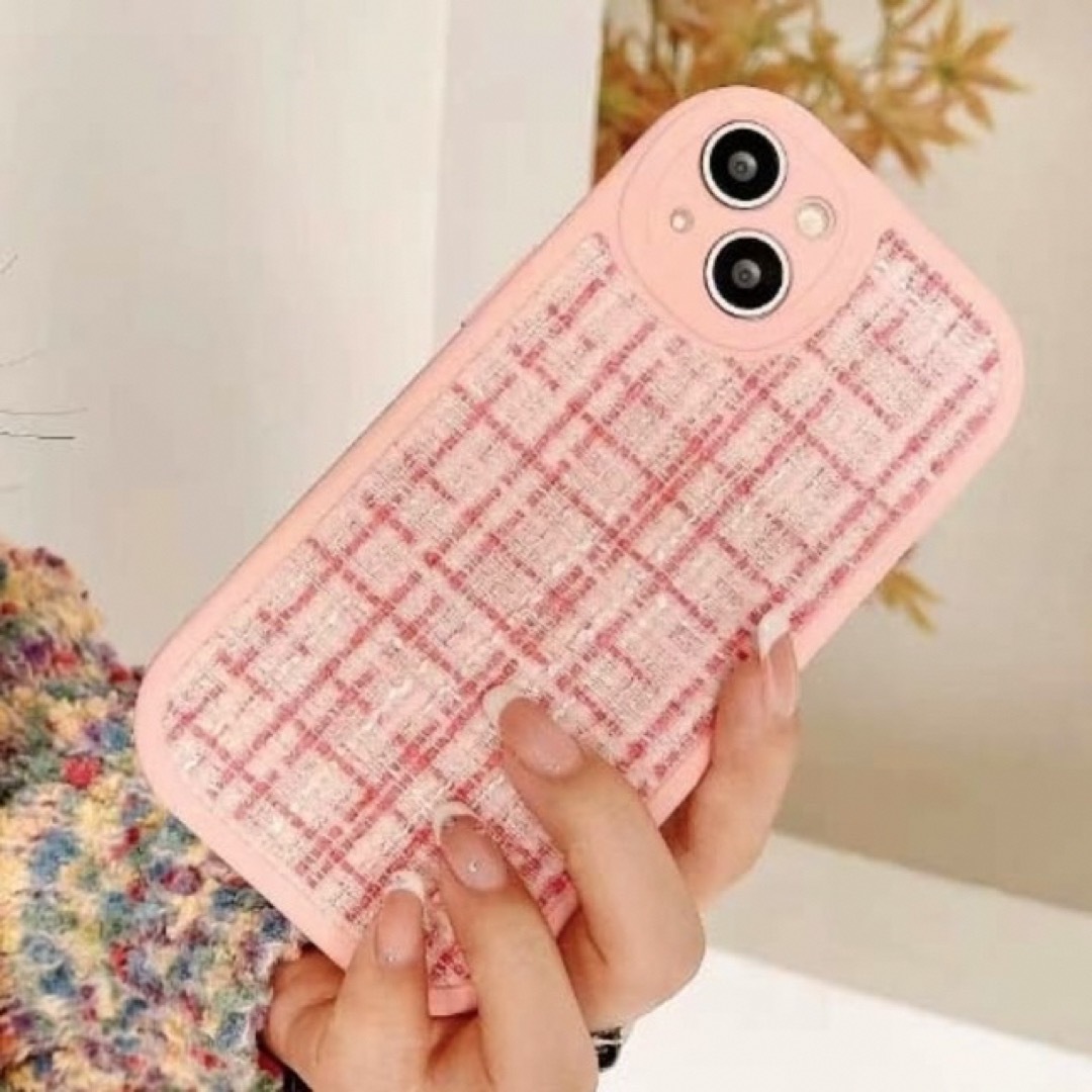 iPhone12ケース　ツイード　ピンク　韓国　可愛い　ソフトケース スマホ/家電/カメラのスマホアクセサリー(モバイルケース/カバー)の商品写真