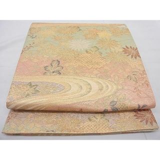 平和屋野田店◎六通柄袋帯　流水草花文　金糸　逸品　BAAC4198ac(帯)