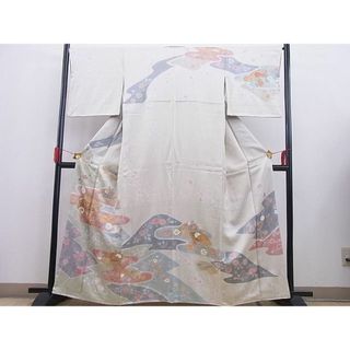 平和屋野田店■訪問着　作家物　雪花作　駒刺繍　地紙流水菊花文　金彩　逸品　BAAD1469gh(着物)