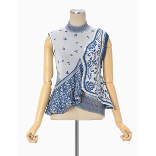 Asymmetric Pattern Knitted Top-blue サイズ1