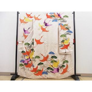 平和屋野田店■豪華振袖　駒刺繍　飛鶴松文　暈し染め　金彩　逸品　BAAC8793pk(振袖)