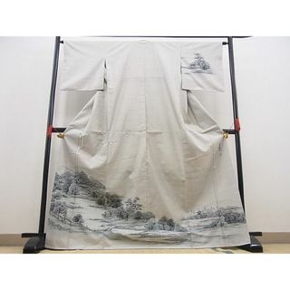 平和屋野田店■訪問着　作家物　本場大島紬　白大島　手描き　浄瑠璃寺　逸品　BAAC9168ts　(着物)