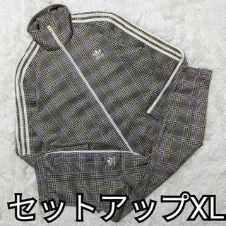 アディダス(adidas)のアディダス セットアップトラックジャケットパンツ千鳥格子 海外限定品 グレーXL(ジャージ)