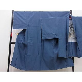 平和屋野田店■男性　紬　アンサンブル　色無地　鉄御納戸色　逸品　未使用　BAAC8890pk(着物)