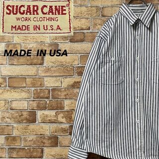 Sugar Cane - sugarscane　シュガーケーン　USA製　シャツ　ヒッコリーストライプ　L