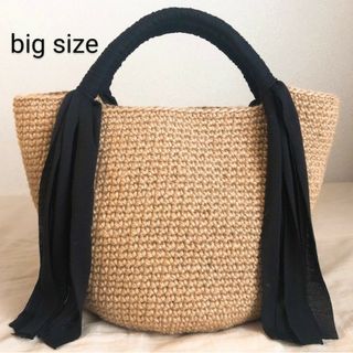 big size！持ち手fringe麻紐バッグ・ブラック