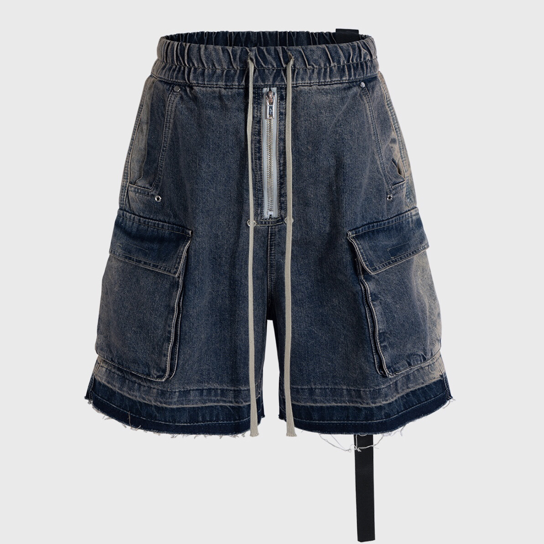 Rick Owens - メンズ ストラップ付き デニムカーゴ ハーフパンツ Rick Owens - メンズ ストラップ付き デニムカーゴ ハーフパンツ