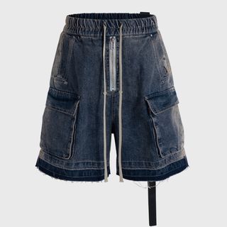 リックオウエンス(Rick Owens)のメンズ　ストラップ付き　デニムカーゴ　ハーフパンツ(デニム/ジーンズ)