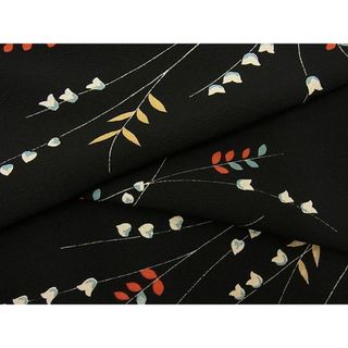 平和屋野田店■上質な小紋　単衣　草花文　黒地　逸品　BAAD1095fw(着物)