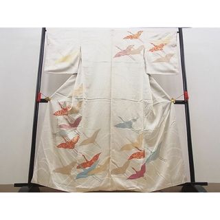 平和屋野田店■訪問着　駒刺繍　飛鶴立波文様　金彩　逸品　BAAC9219ts　(着物)