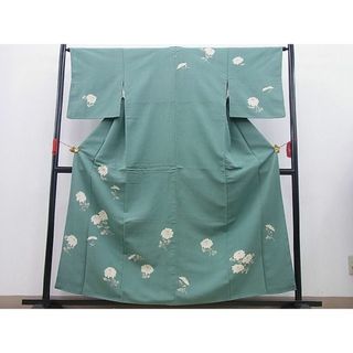 平和屋野田店■訪問着　紬地　手描き　菊　落款あり　逸品　BAAD0212gh(着物)