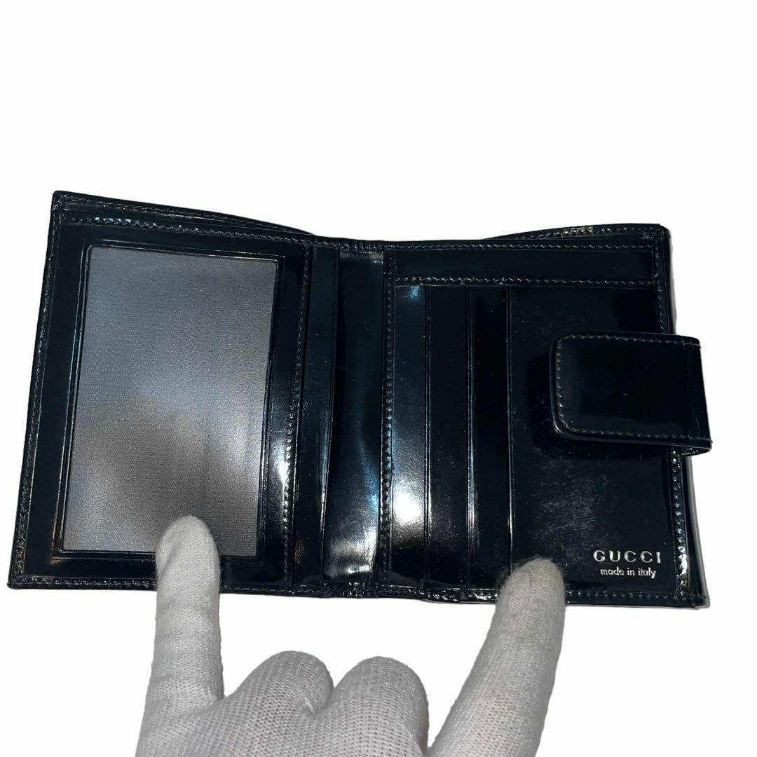 Gucci(グッチ)の即日発送 未使用に近い GUCCI 三つ折り 財布 エナメル ブラック GG レディースのファッション小物(財布)の商品写真