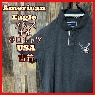 アメリカンイーグル(American Eagle)のアメリカンイーグル メンズ グレー L ロゴ 古着 90s 半袖 ポロシャツ(ポロシャツ)