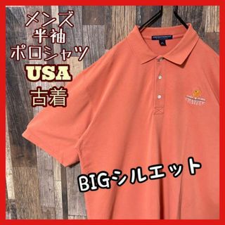 刺繍 メンズ 2XL オレンジ系 ゆるダボ USA古着 90s 半袖 ポロシャツ(ポロシャツ)