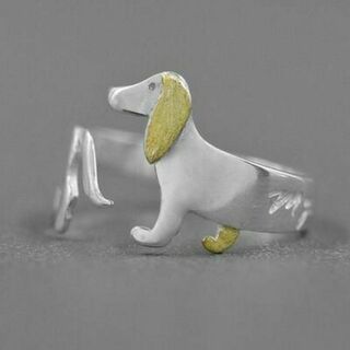 新品　犬 指輪 オープンリング シルバー 調節可能 かわいい おしゃれ 犬好き(リング(指輪))