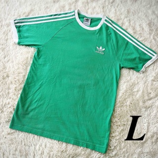 アディダス(adidas)の大人気adidasのトレフォイルロゴのリンガーシャツ Tシャツ カットソー  L(Tシャツ/カットソー(半袖/袖なし))