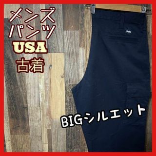 ワーク ネイビー ゆるダボ XL 36 メンズ ロゴ パンツ USA古着 90s(ワークパンツ/カーゴパンツ)