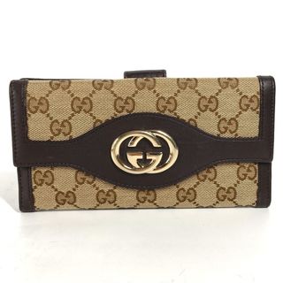 グッチ(Gucci)のグッチ GUCCI インターロッキングG 282426  GG ロングウォレット フラップ 長財布 GGキャンバス/レザー ベージュ(財布)