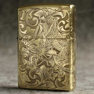 四面総彫り 龍 和彫り オイルライター CHIEF ゴールド zippo 金(タバコグッズ)