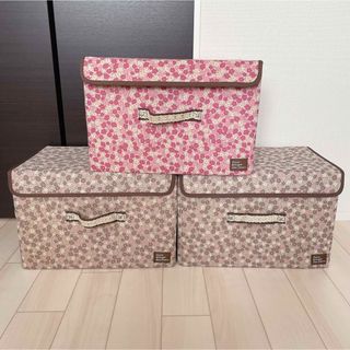 中古◎花柄　ふた付き　収納ケース　収納ボックス　カラーボックス　3個セット(ケース/ボックス)